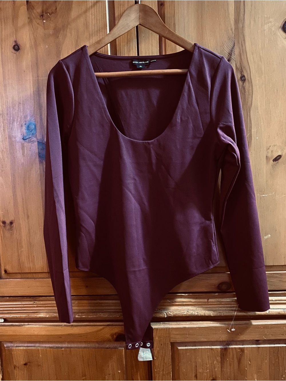 Good American Burgundy Long Sleeve Scoop Neck Bodysuit